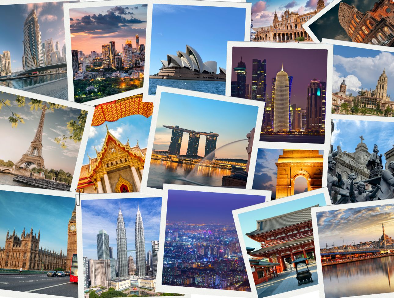 photo collage of world popular cities