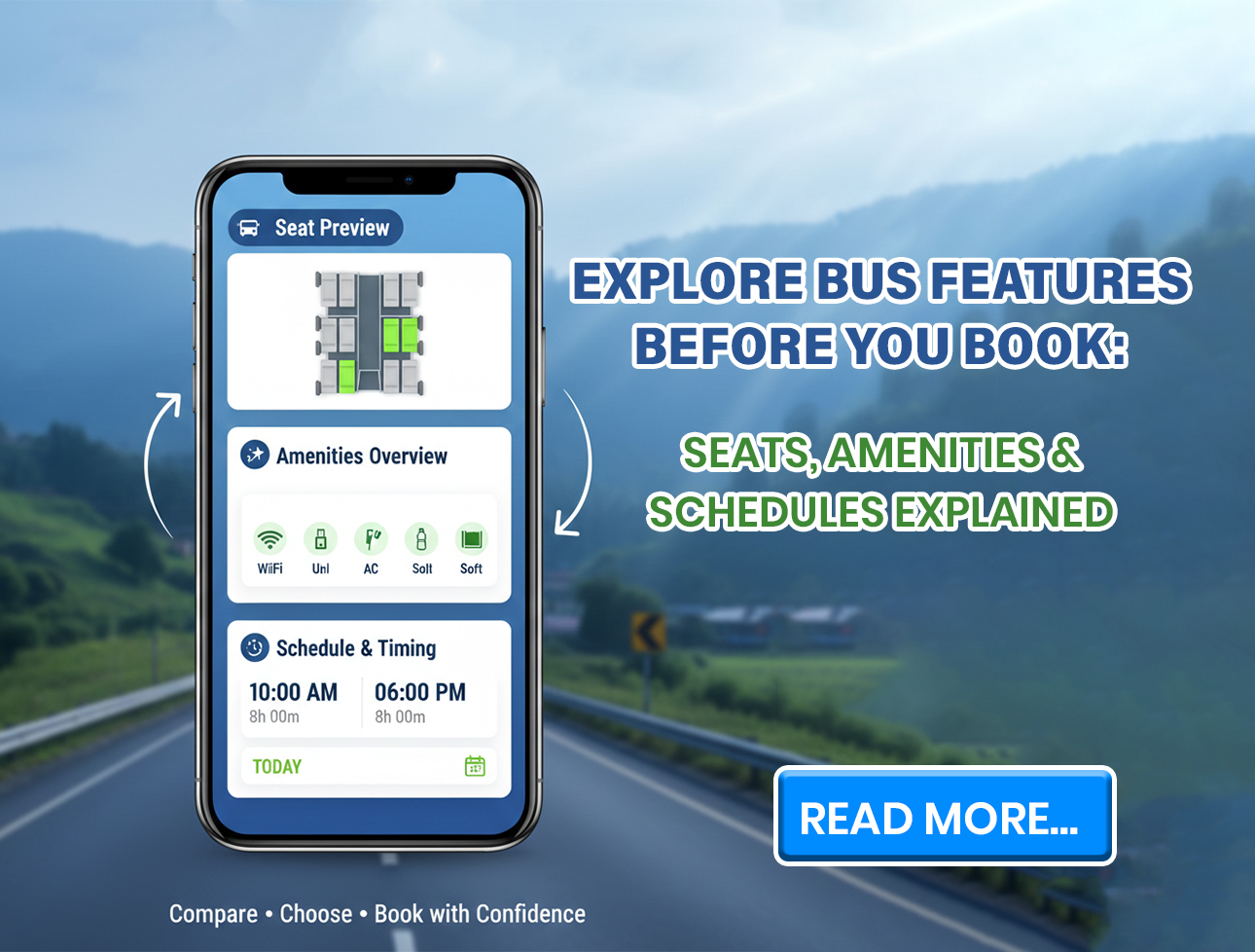 Explore Bus Features Before You Book: Seats, Amenities & Schedules!